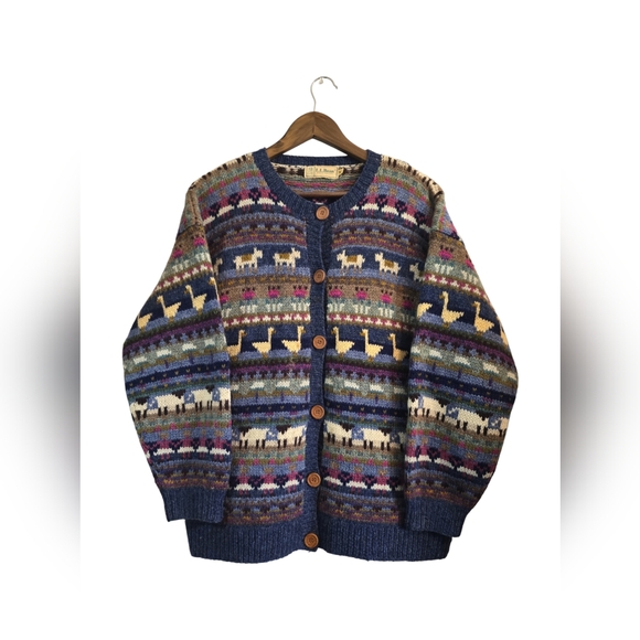 LL Bean Vintage farm animals cardigan - Picture 1 of 6